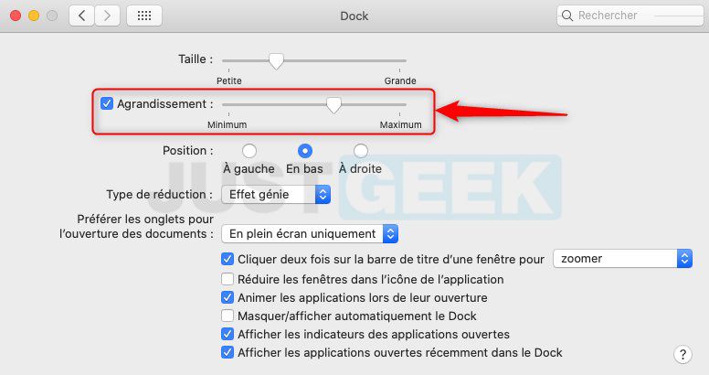MacOS Dock enlargement