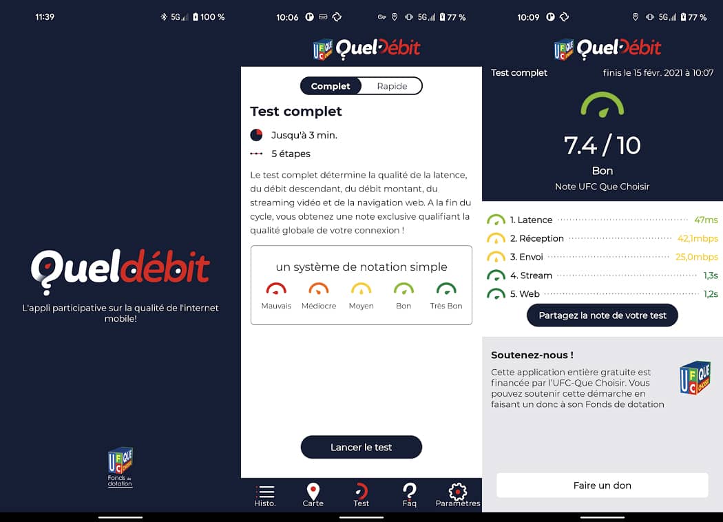 QuelDébit: an application to test the quality of the mobile network