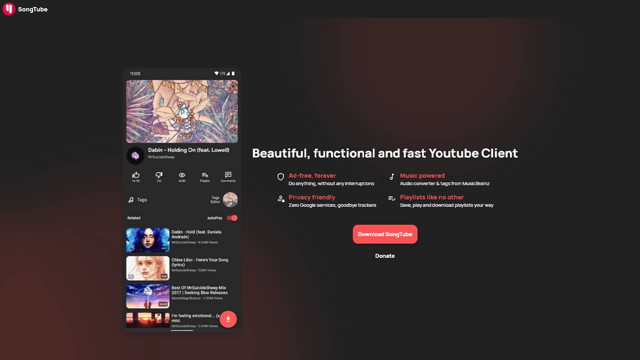 SongTube: a free and open source YouTube client without ads